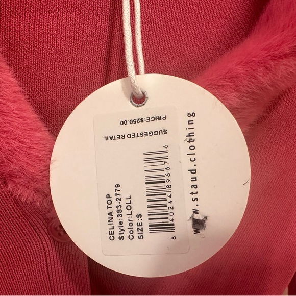 STAUD Celina Faux Fur Collar Rib Knit Top In Lollipop Size S - Picture 5 of 5